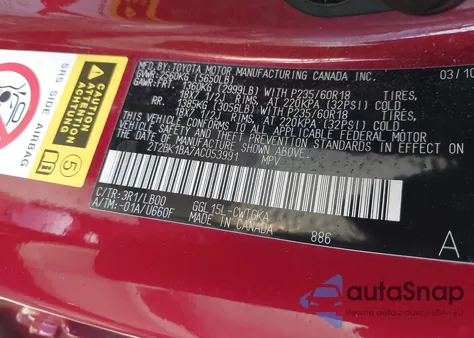 2010 Lexus Rx 350 z USA, uszkodzony, nr VIN 2T2BK1BA7AC053991